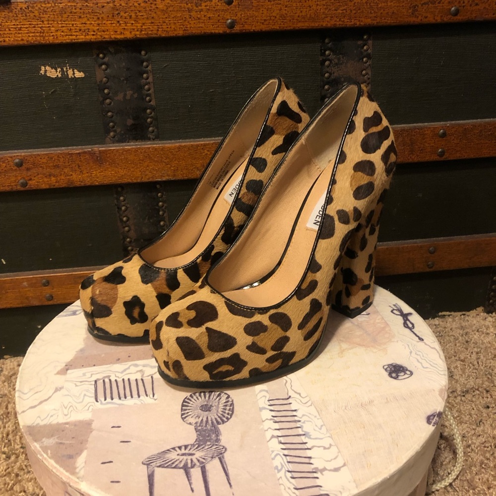 Steve Madden Leopard Print Platform Pumps - Tan and Black